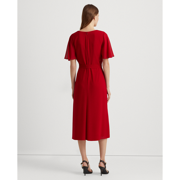 Georgette Flutter-Sleeve Dress Lauren em Lakehouse Red 5