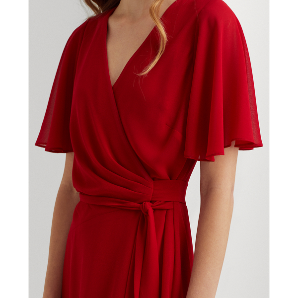 Georgette Flutter-Sleeve Dress Lauren em Lakehouse Red 6