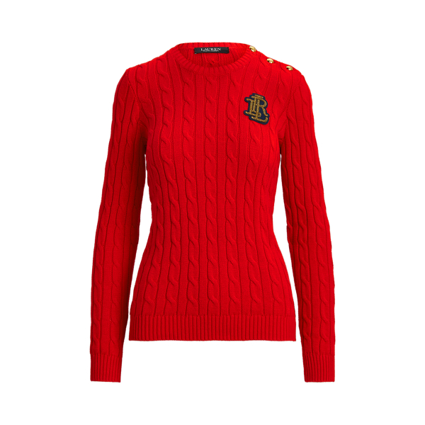 Button-Trim Cable-Knit Jumper Lauren 1