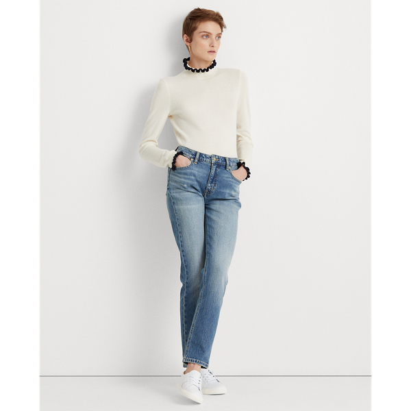 Mas Cream/Lauren Navy Washable Cashmere Mockneck Jumper Lauren 4