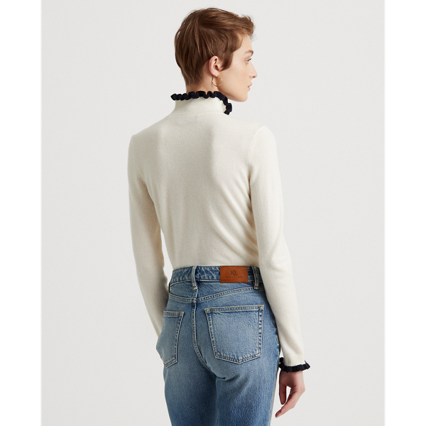 Mas Cream/Lauren Navy Washable Cashmere Mockneck Jumper Lauren 5