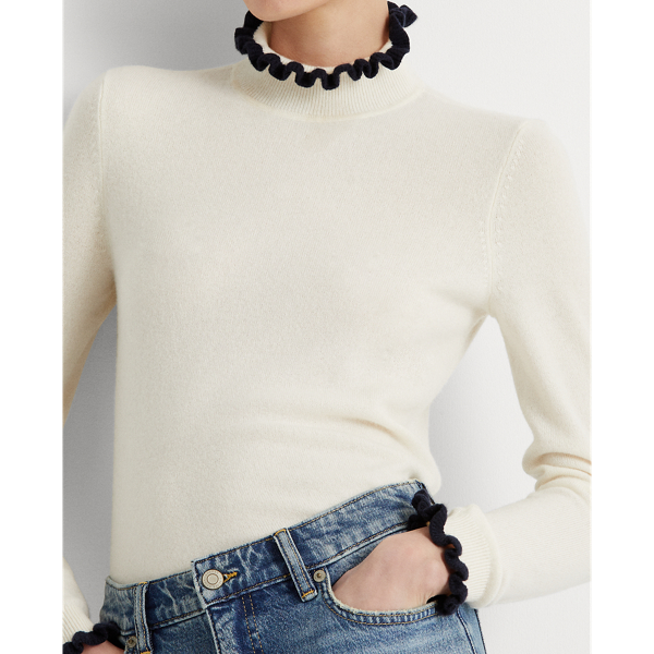 Mas Cream/Lauren Navy Washable Cashmere Mockneck Jumper Lauren 6