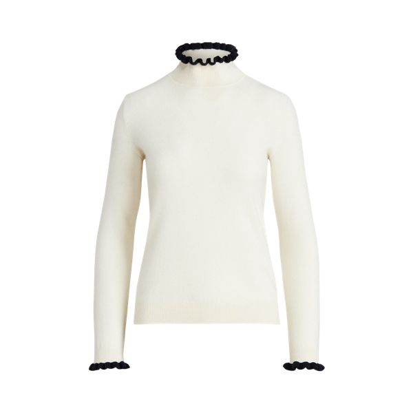 Mas Cream/Lauren Navy Washable Cashmere Mockneck Jumper Lauren 2