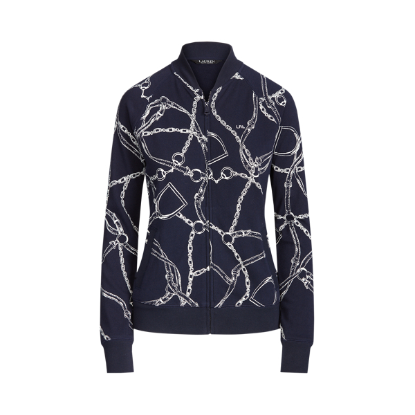Belting-Print French Terry Bomber Jacket Lauren 1
