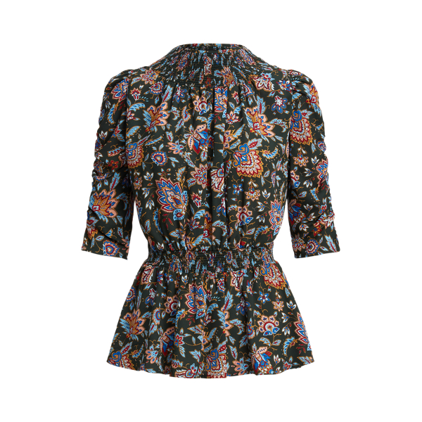 Ascot-Print Georgette Peplum Shirt Lauren 1