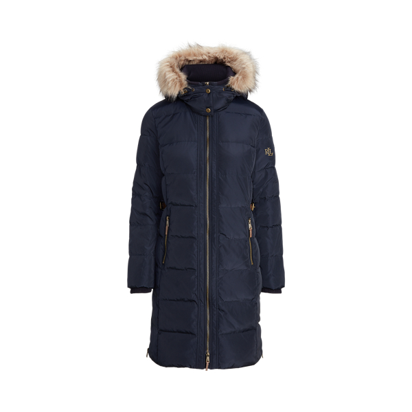 Faux-Fur-Trim Quilted Down Coat