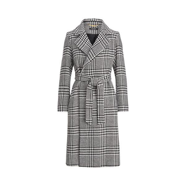 Glen Plaid Wool-Blend Wrap Coat Lauren 1