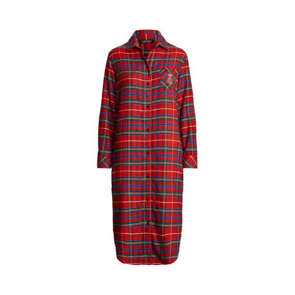 Plaid Brushed Twill Maxi Sleep Shirt Lauren 1