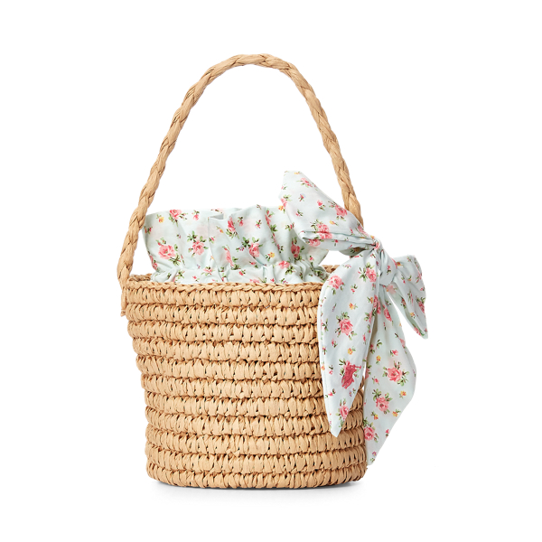 Floral-Trim Raffia Bag
