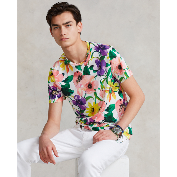 Maglietta Custom Slim-Fit Polo Ralph Lauren in Bianco con papaveri 4