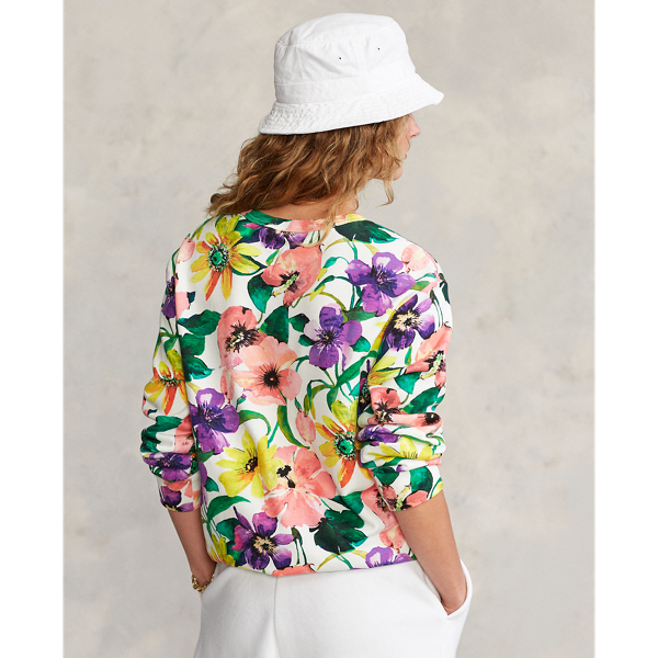 Sweat en coton &eacute;ponge Polo Ralph Lauren en Blanc fleuri coquelicot 5