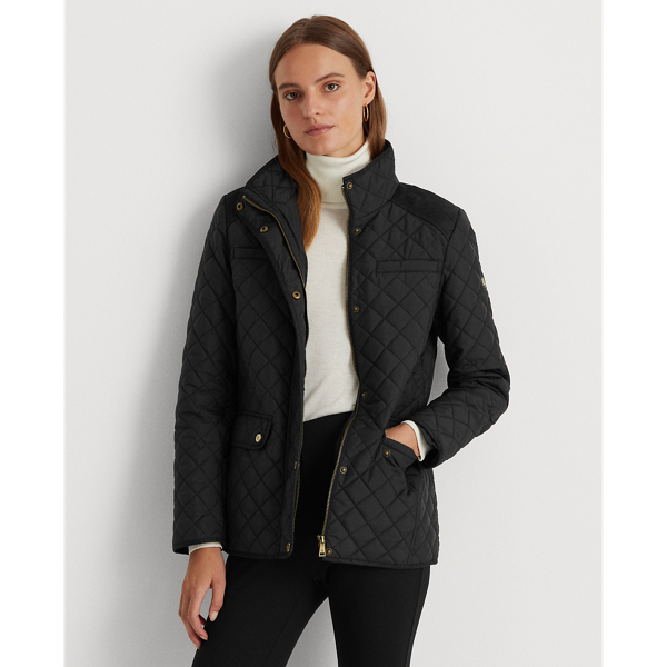 Diamond-Quilted Mockneck Jacket