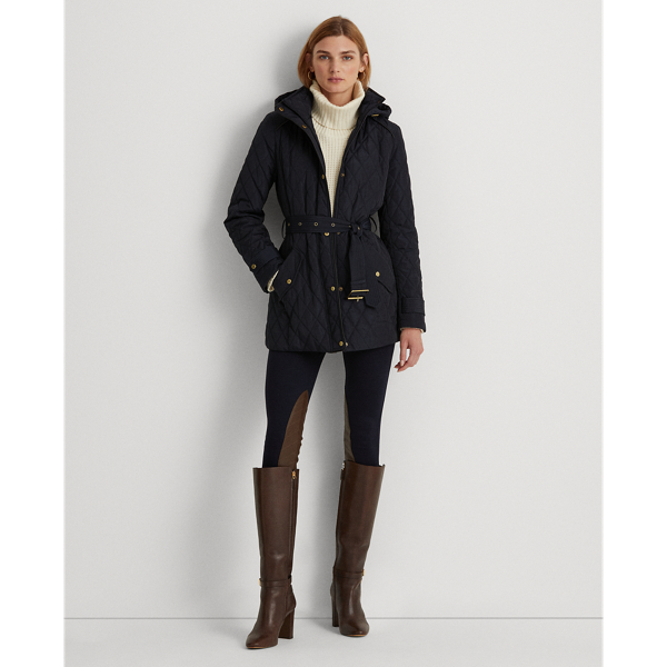 Dark Navy Belted Quilted Jacket Lauren 4