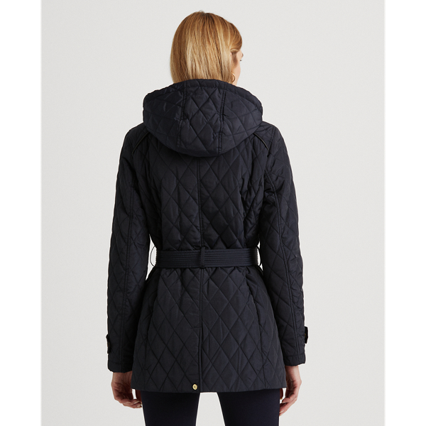 Dark Navy Belted Quilted Jacket Lauren 5