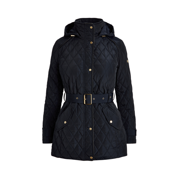 Dark Navy Belted Quilted Jacket Lauren 2