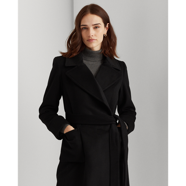 Black Wool-Blend Wrap Coat Lauren 3