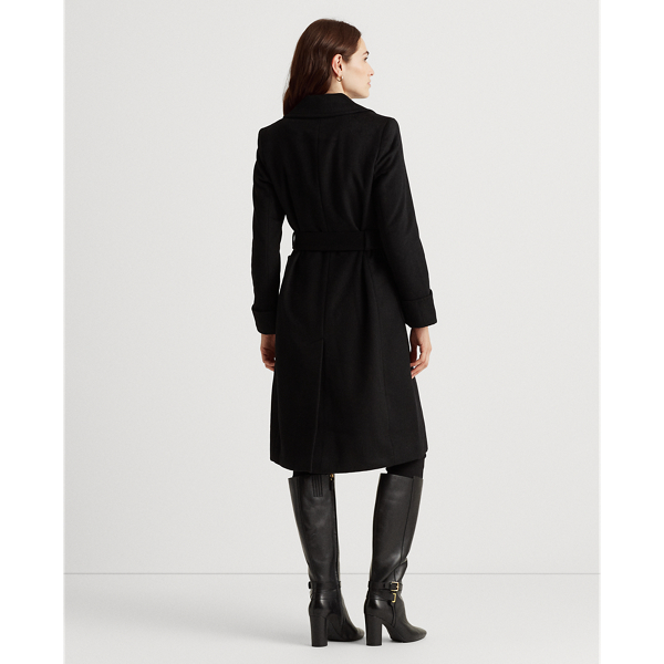 Black Wool-Blend Wrap Coat Lauren 4