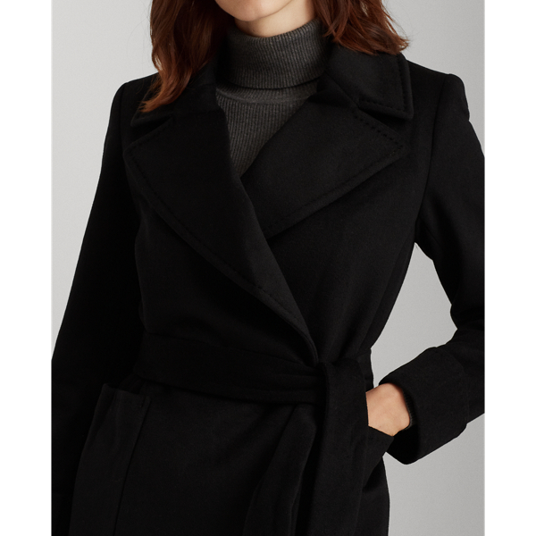 Black Wool-Blend Wrap Coat Lauren 5