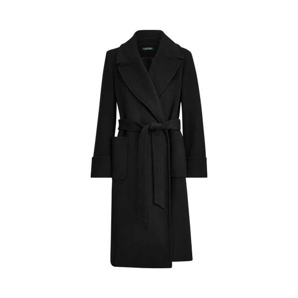Black Wool-Blend Wrap Coat Lauren 2