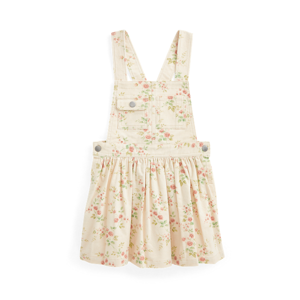Robe salopette fleurie en velours c&ocirc;tel&eacute;