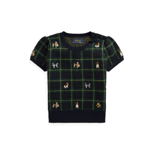 Karierter Wollpullover mit Hundemotiv Girls 1.5-6.5 Years in 1