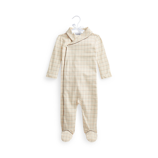 Tattersall-Print Cotton Footed Coverall Baby Boy em 1