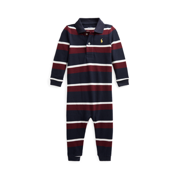 Striped Cotton Mesh Polo Coverall Baby Boy em 1