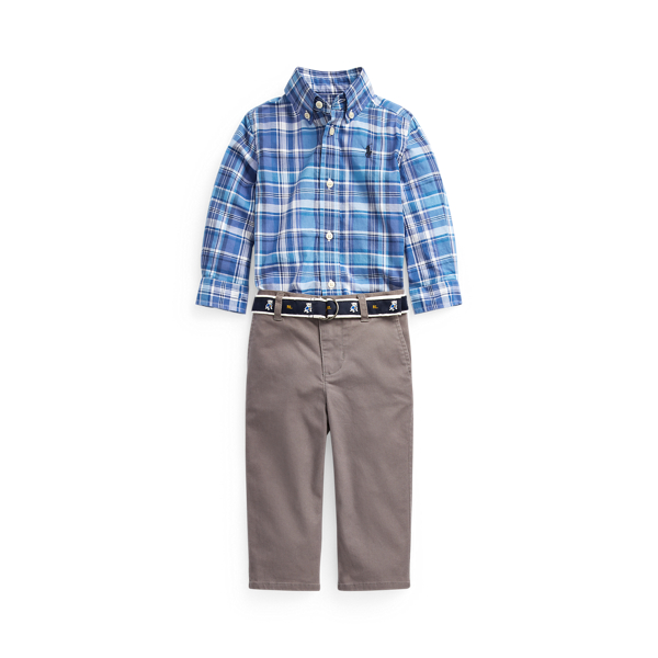 Set poplin shirt, en riem en & broek van keperstof