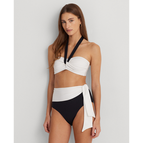 Black/White Color-Blocked High-Waisted Bikini Bottom Lauren 1