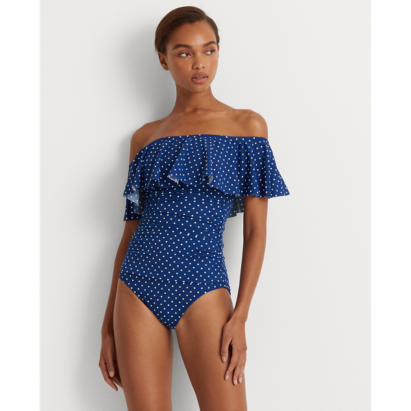Polka-Dot Off-the-Shoulder One-Piece
