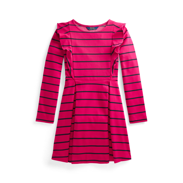 Robe ray&eacute;e &agrave; volants en jersey ponte
