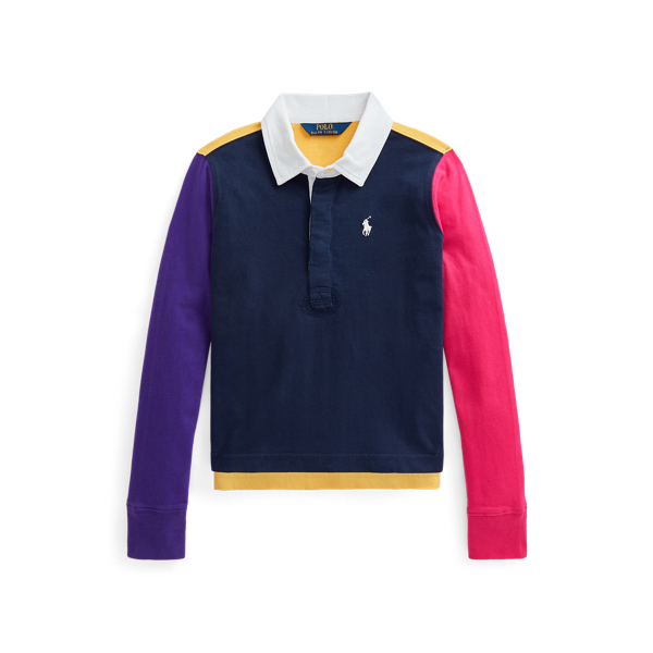Geblokt rugbyshirt van katoenjersey Girls 7-14 Years in 1