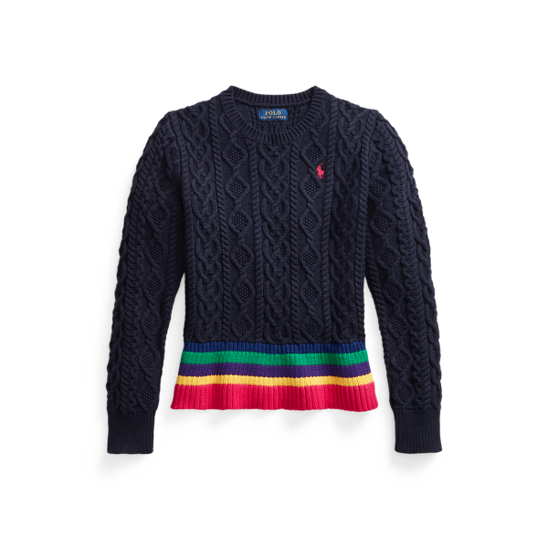 Striped Aran-Knit Cotton Peplum Jumper Girls 7-14 Years 1