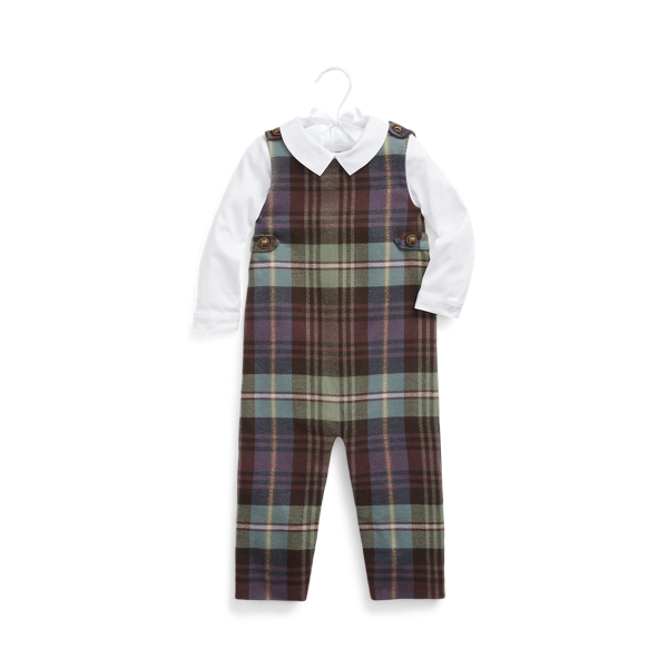 Ensemble body coton salopette &eacute;cossaise Baby Boy en 1