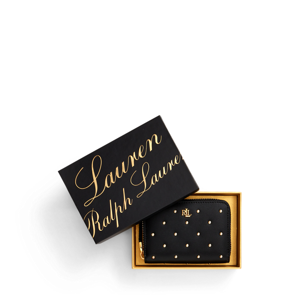 Black Faux-Pearl Leather Zip Wallet Lauren 4