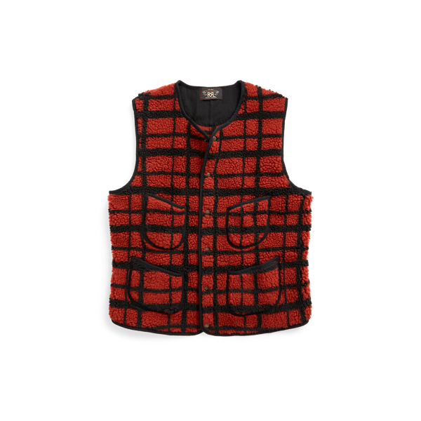 Checked Pile Fleece Gilet RRL 1