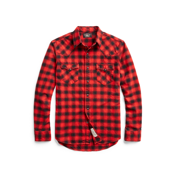 Slim Fit Plaid Brushed Western Shirt RRL 1