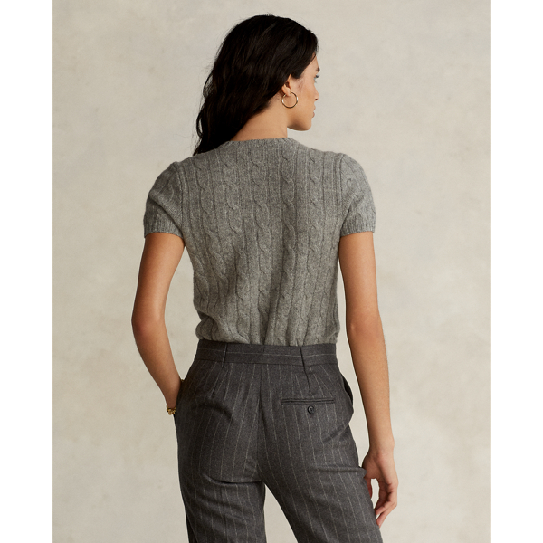 Fawn Grey Heather Cashmere Short-Sleeve Jumper Polo Ralph Lauren 5