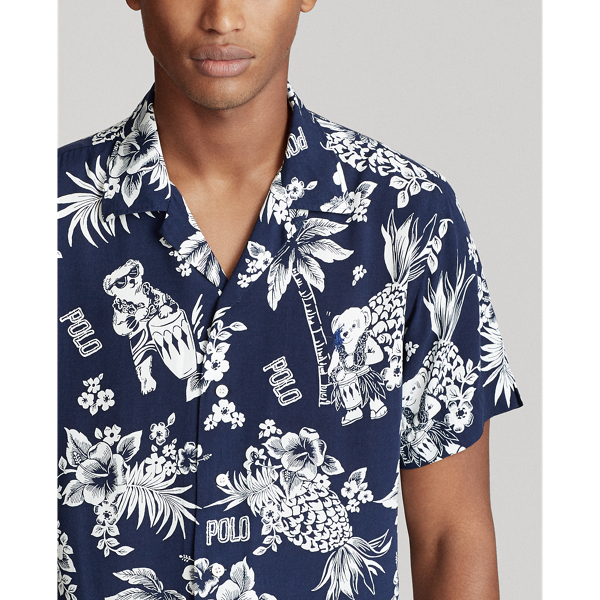 Navy Bear-waiian Custom Fit Polo Bear Camp Shirt Polo Ralph Lauren 6