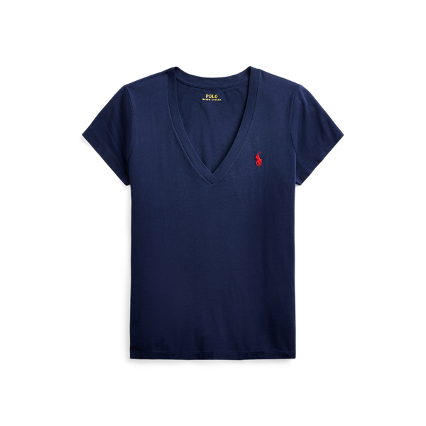 Cotton Jersey V Neck T Shirt