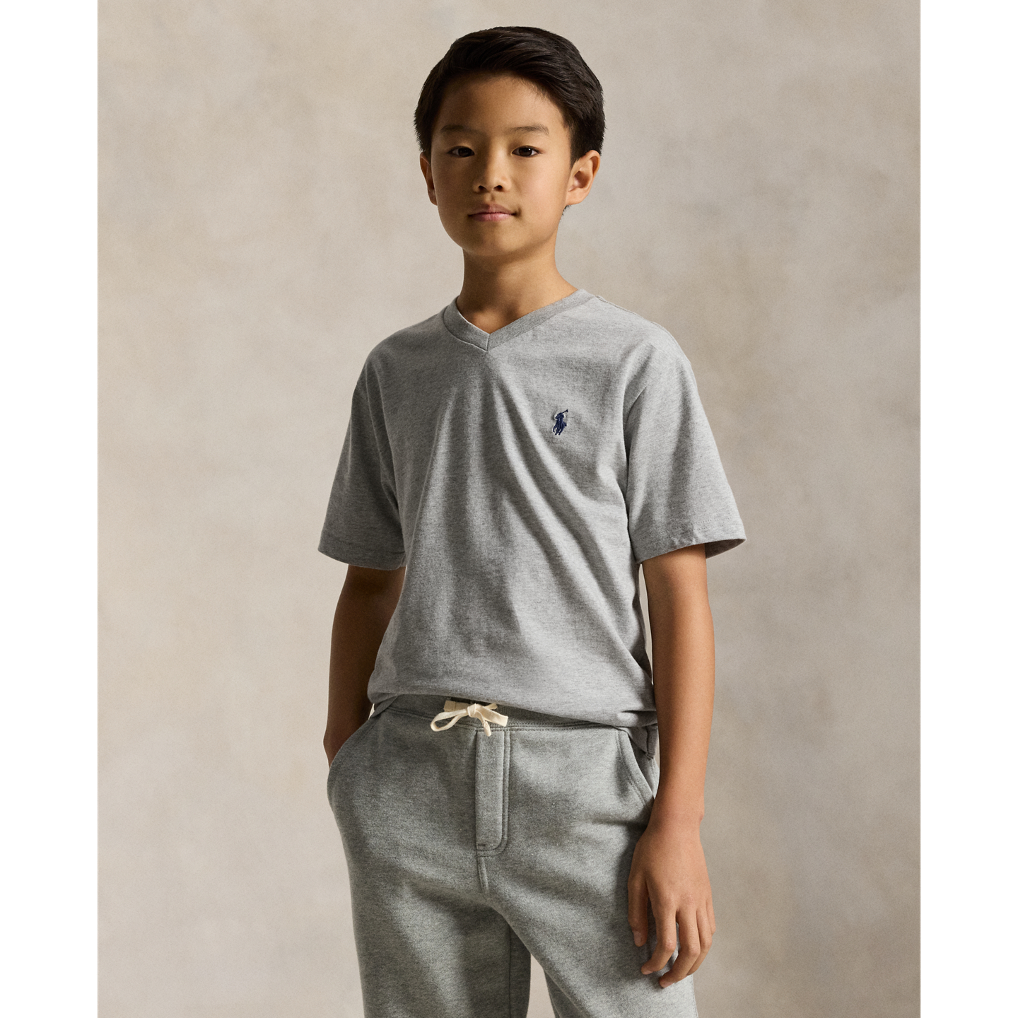 Детская футболка Ralph Lauren Cotton Jersey V-Neck, цвет: Меланжевый — фото 4