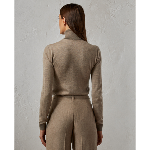 Herringbone Cashmere Turtleneck Sweater Ralph Lauren Collection em Morel Multi 5