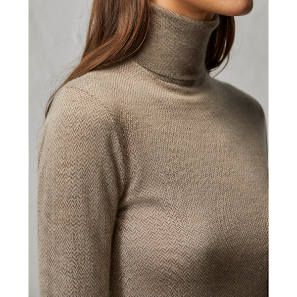 Herringbone Cashmere Turtleneck Sweater Ralph Lauren Collection em Morel Multi 6