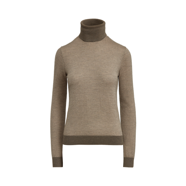 Herringbone Cashmere Turtleneck Sweater Ralph Lauren Collection em Morel Multi 2