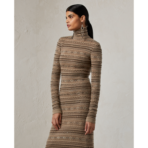 Stone Heather Multi Embellished Fair Isle Evening Dress Ralph Lauren Collection 4