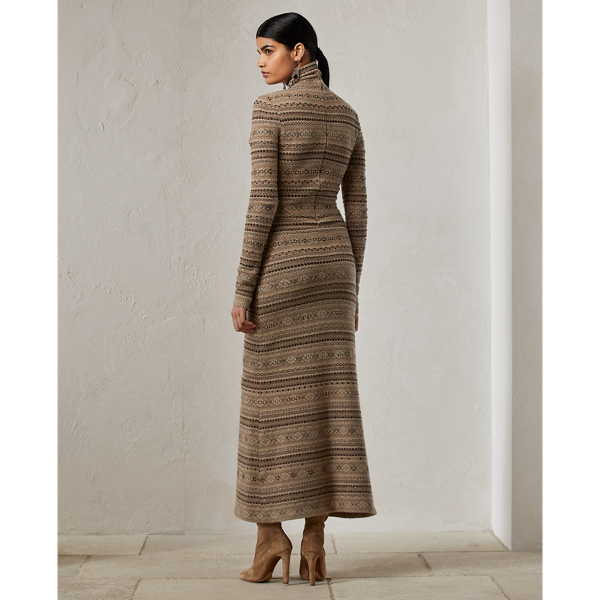 Stone Heather Multi Embellished Fair Isle Evening Dress Ralph Lauren Collection 5