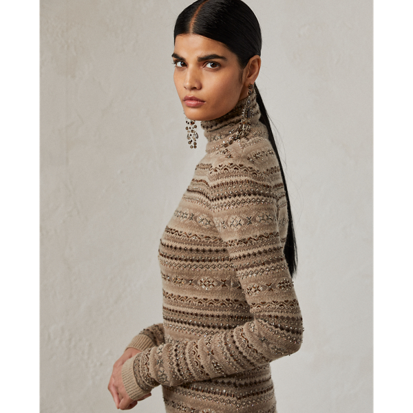 Stone Heather Multi Embellished Fair Isle Evening Dress Ralph Lauren Collection 6