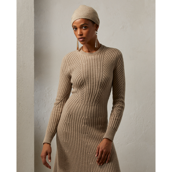 ローブブラン Leather Trimmed Wool Jumper Dress Rib-knit Cashmere-Wool Jumper Day Dress for Women | Ralph Lauren® PE