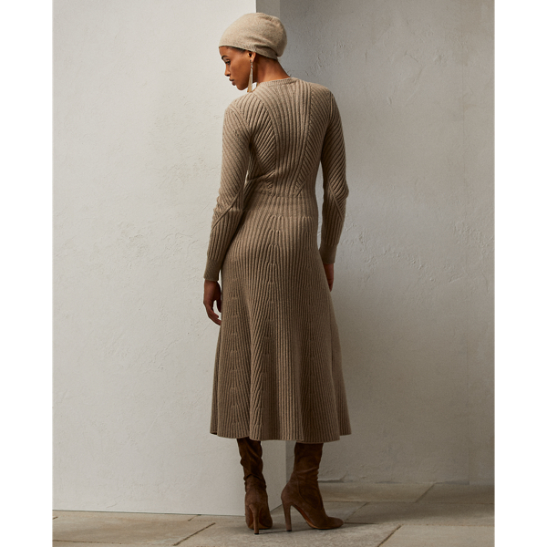 Robe en cachemire-laine c&ocirc;tel&eacute; Ralph Lauren Collection en M&eacute;lange fauve 5