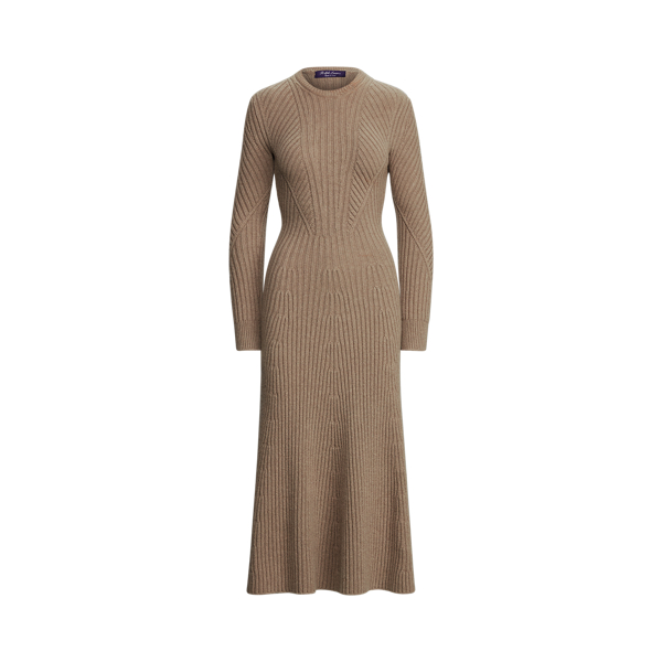 Robe en cachemire-laine c&ocirc;tel&eacute; Ralph Lauren Collection en M&eacute;lange fauve 2